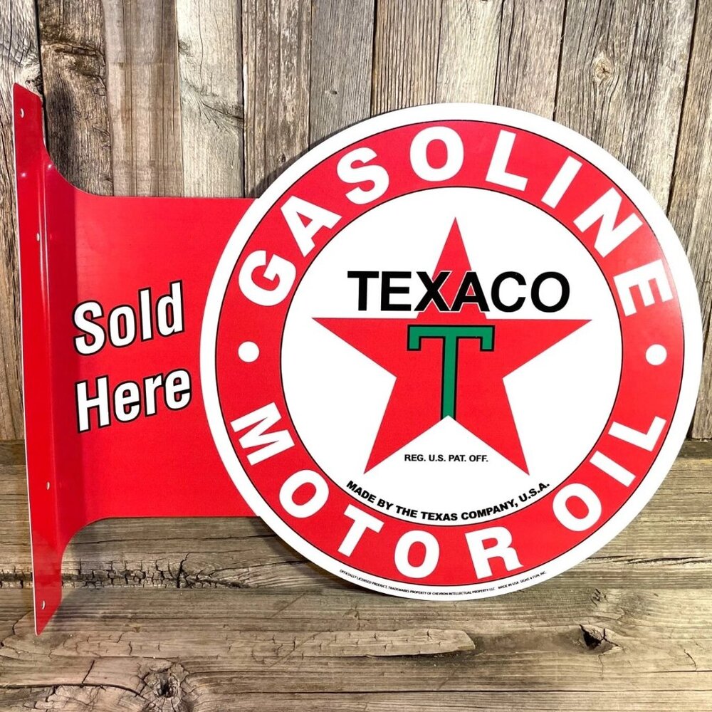 Texaco Gasoline Oil Large Flange Vintage Style Metal Sign